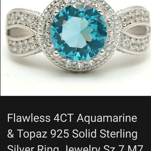 NWT 4ct Genuine flawless aquamarine ring 925 Sterling Silver. Stunning. 7 - Picture 6 of 13